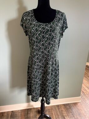 Michael Kors Green Snake Print Fit & Flare Stretch Dress Large